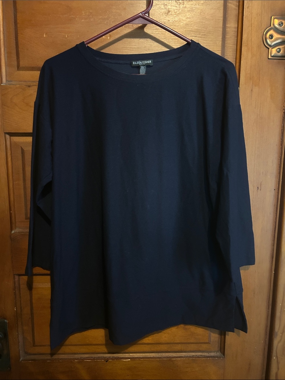 Eileen Fisher Black 3/4-Sleeve Crewneck Top